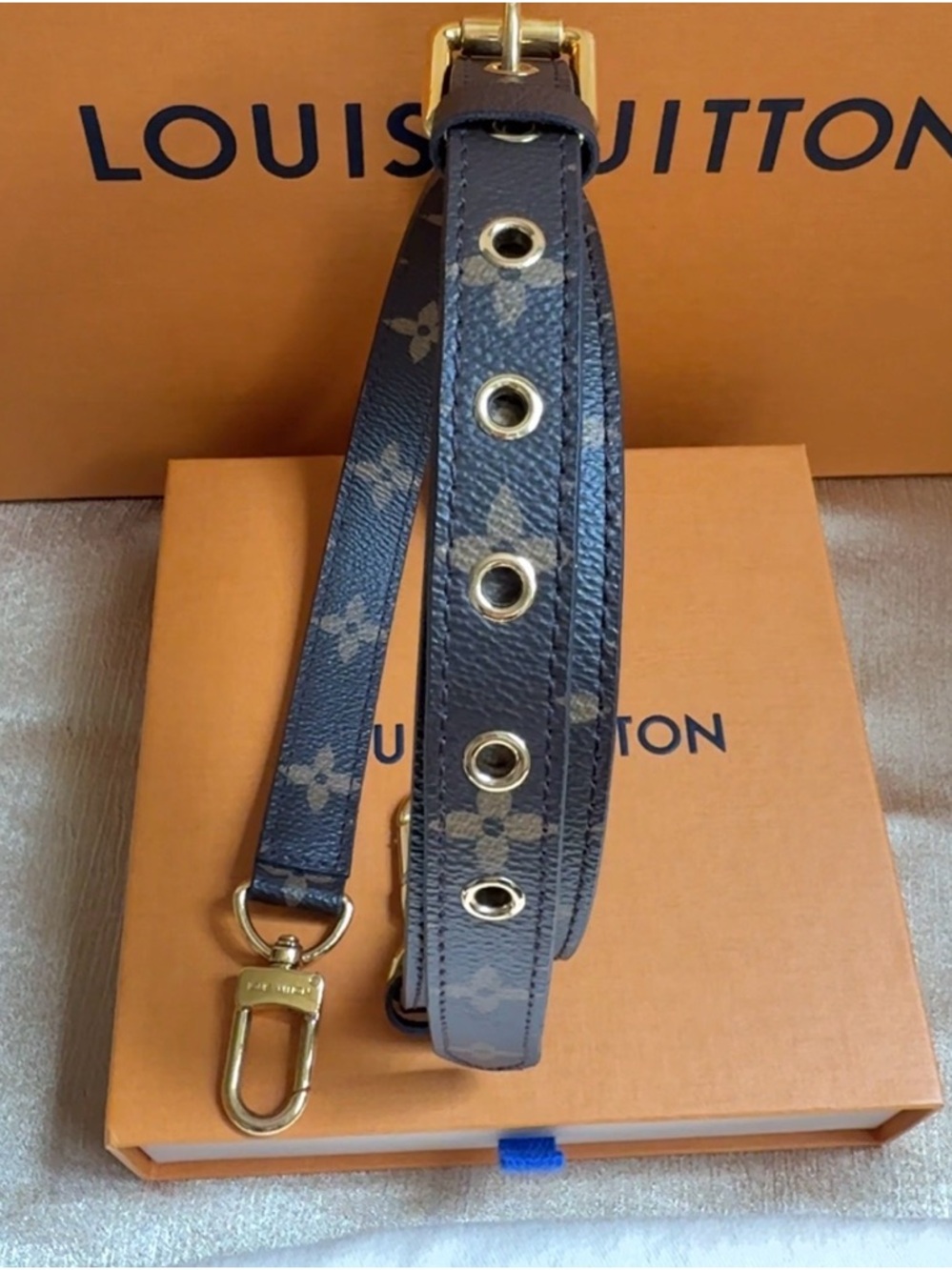 LV monogram Bandouliere shoulder strap with 2 gold color brass hardware - Picture 3 of 6